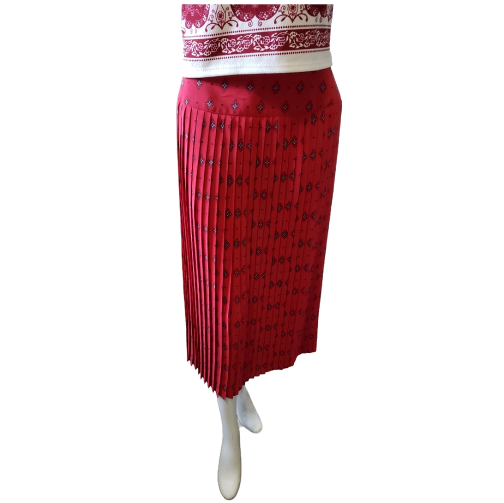 Jac Dale pleated red celtic knot floral midi skirt EU 42 US 12 Large